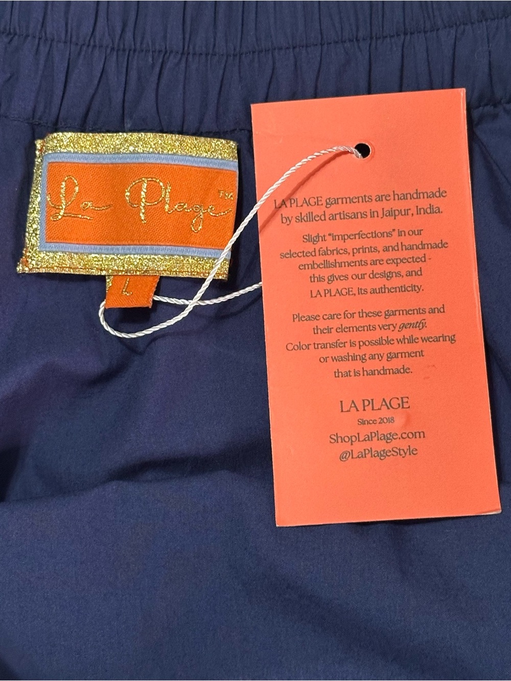 La Plage Cabana Ruched Skirt Navy White Stripe Ribbon Detail NWT L MSRP $248 - Picture 10 of 10